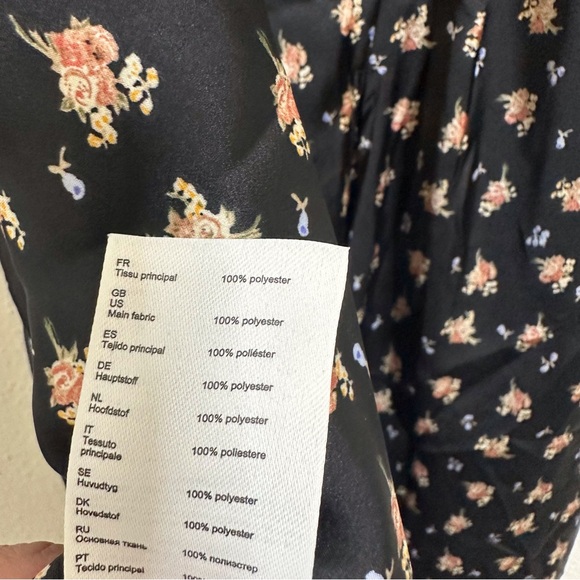 Maje ruffle trimmed ruched floral print satin midi dress - Picture 6 of 7